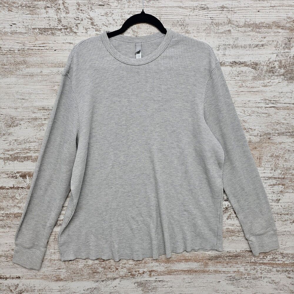 Skims Mens XL Waffle Long Sleeve Top Light Heather Gray Soft Cozy Base Lounge